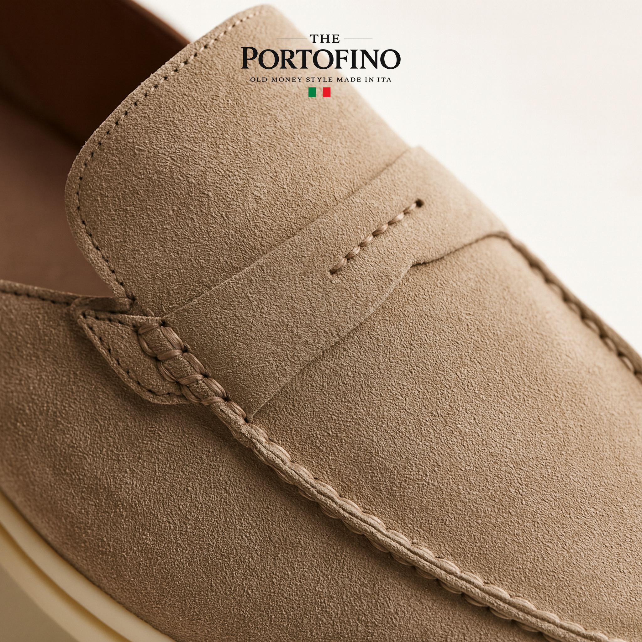 Sand Suede Mule, macro of the suede and stitching
