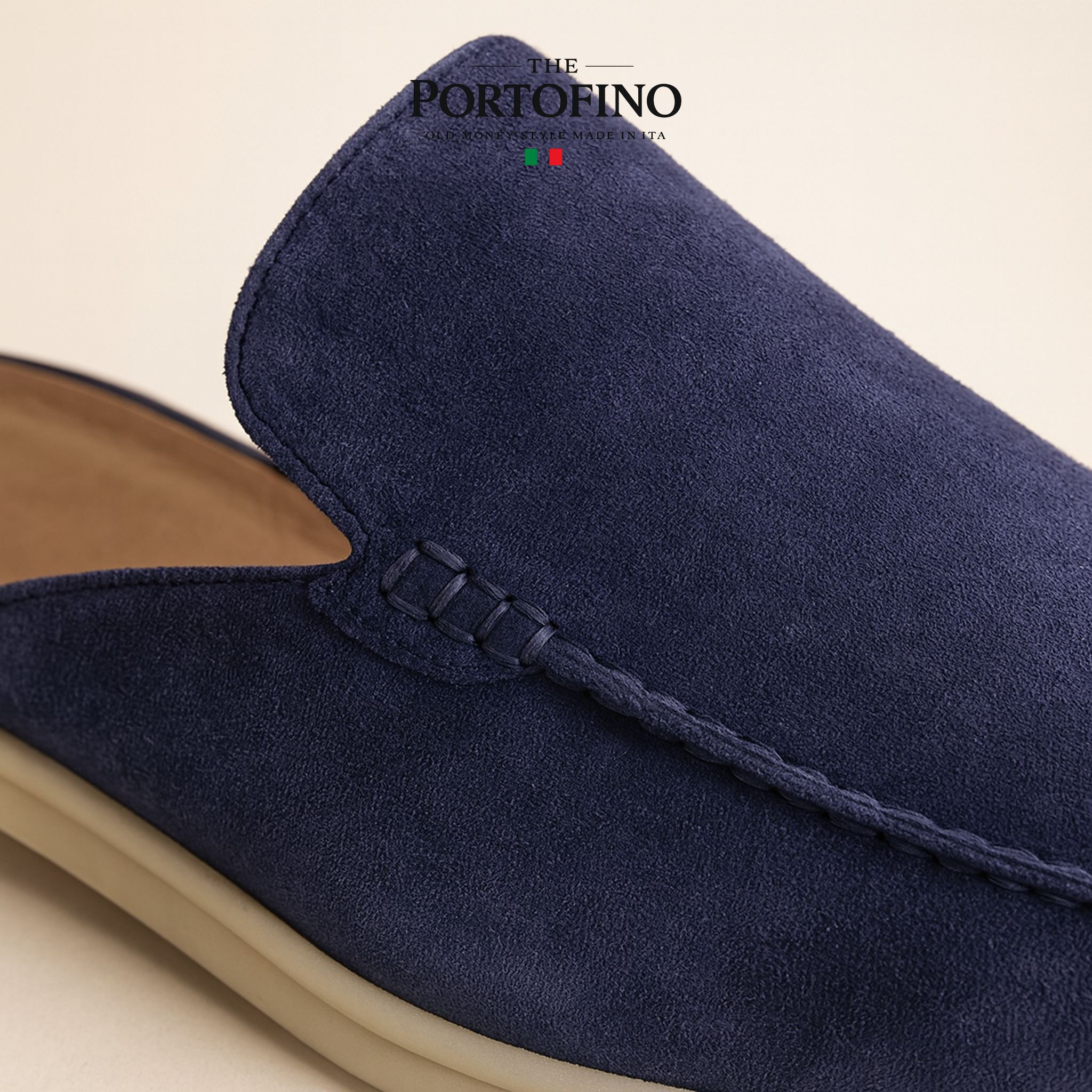 Navy Suede Mule, suede close-up