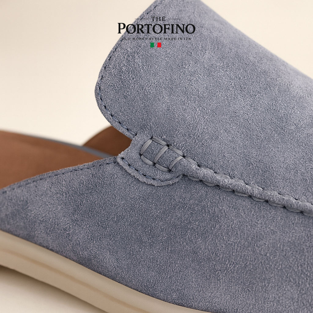 Powder Blue Suede Mule, suede close-up
