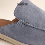Powder Blue Suede Mule, suede close-up