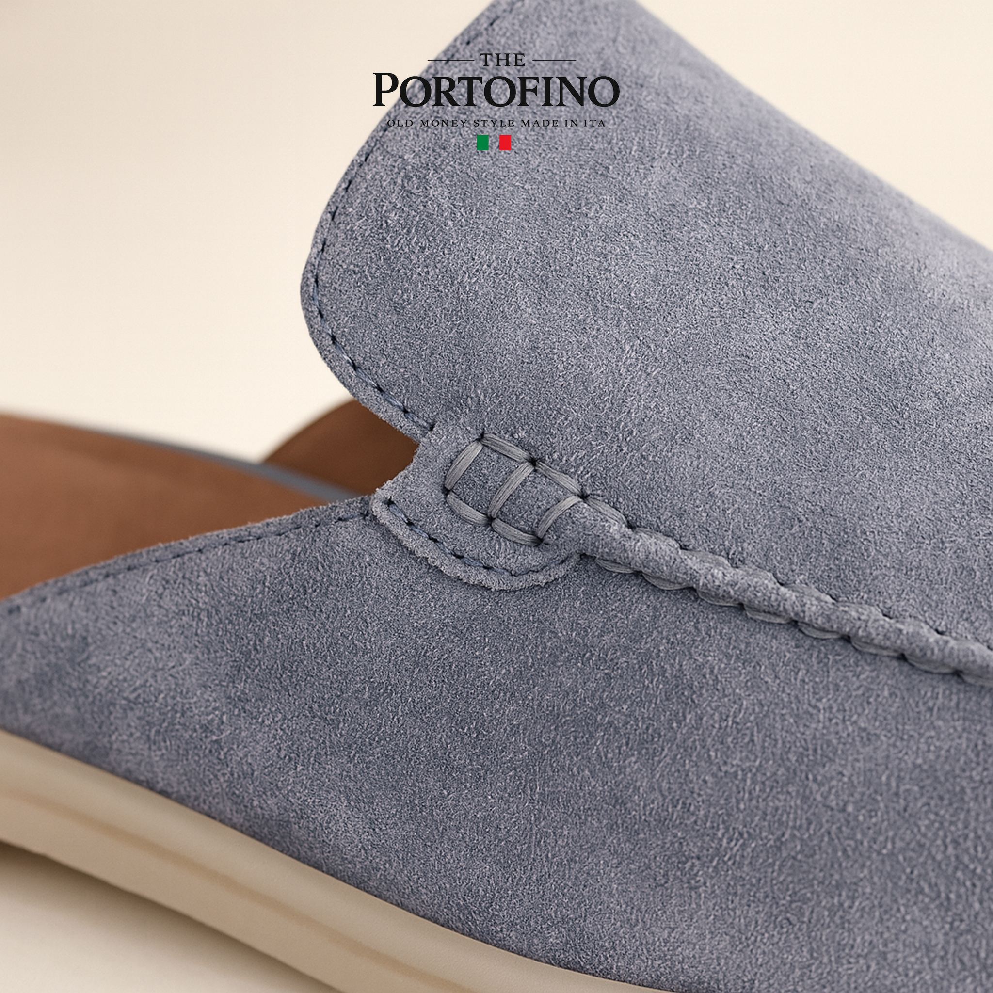 Powder Blue Suede Mule, suede close-up