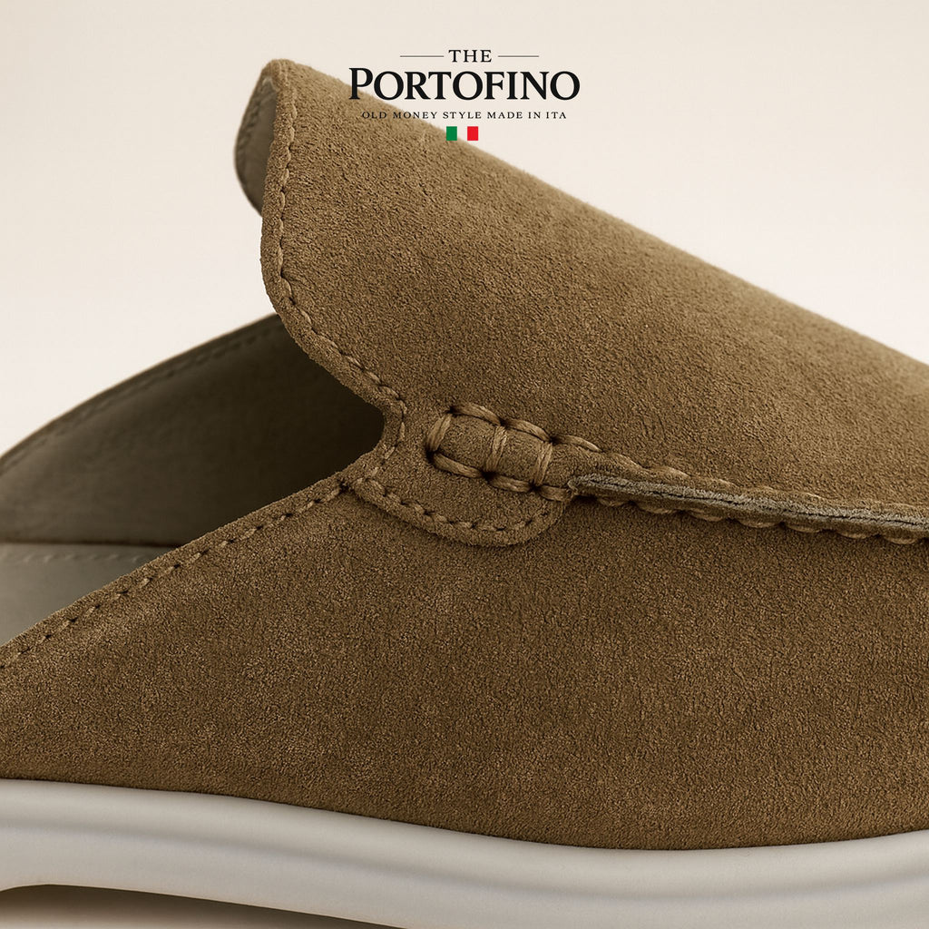 Olive Suede Mule, suede close-up