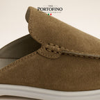 Olive Suede Mule, suede close-up