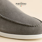 Stone Grey Suede Mule, suede close-up