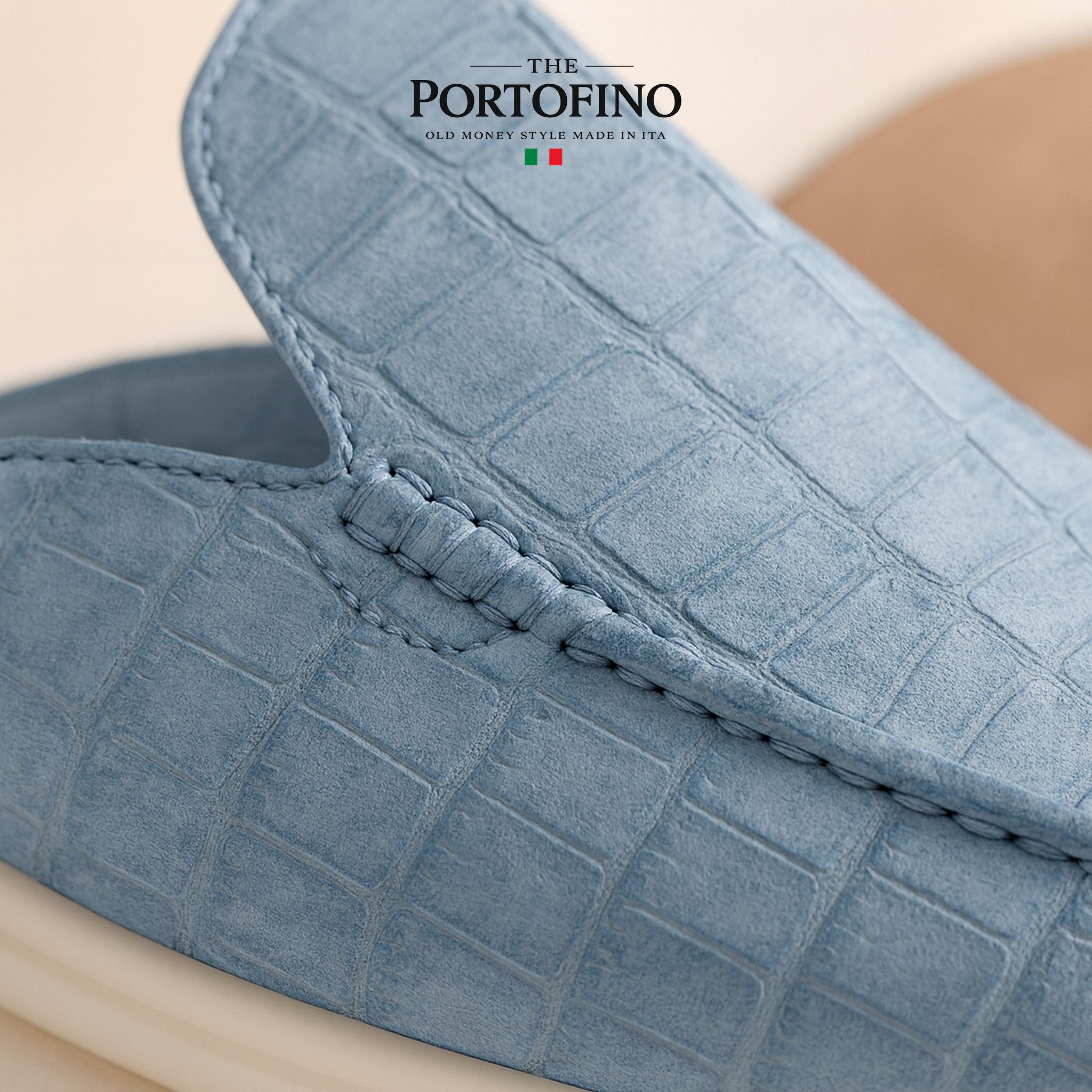 Powder Blue Croco Mule, leather close-up