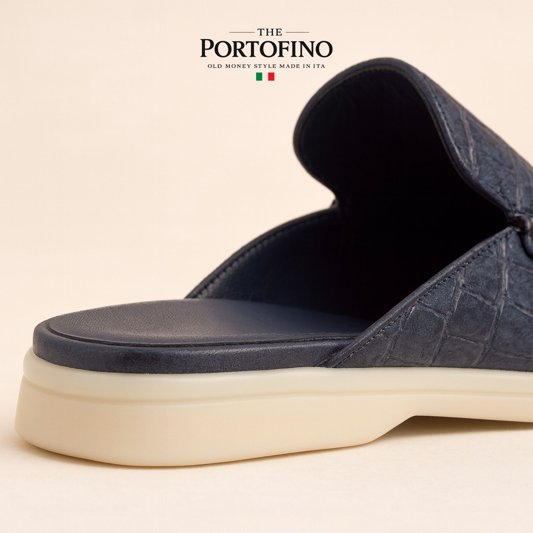 Navy Croco Mule, detail