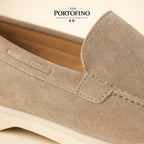 Taupe Riviera Loafer, suede close-up