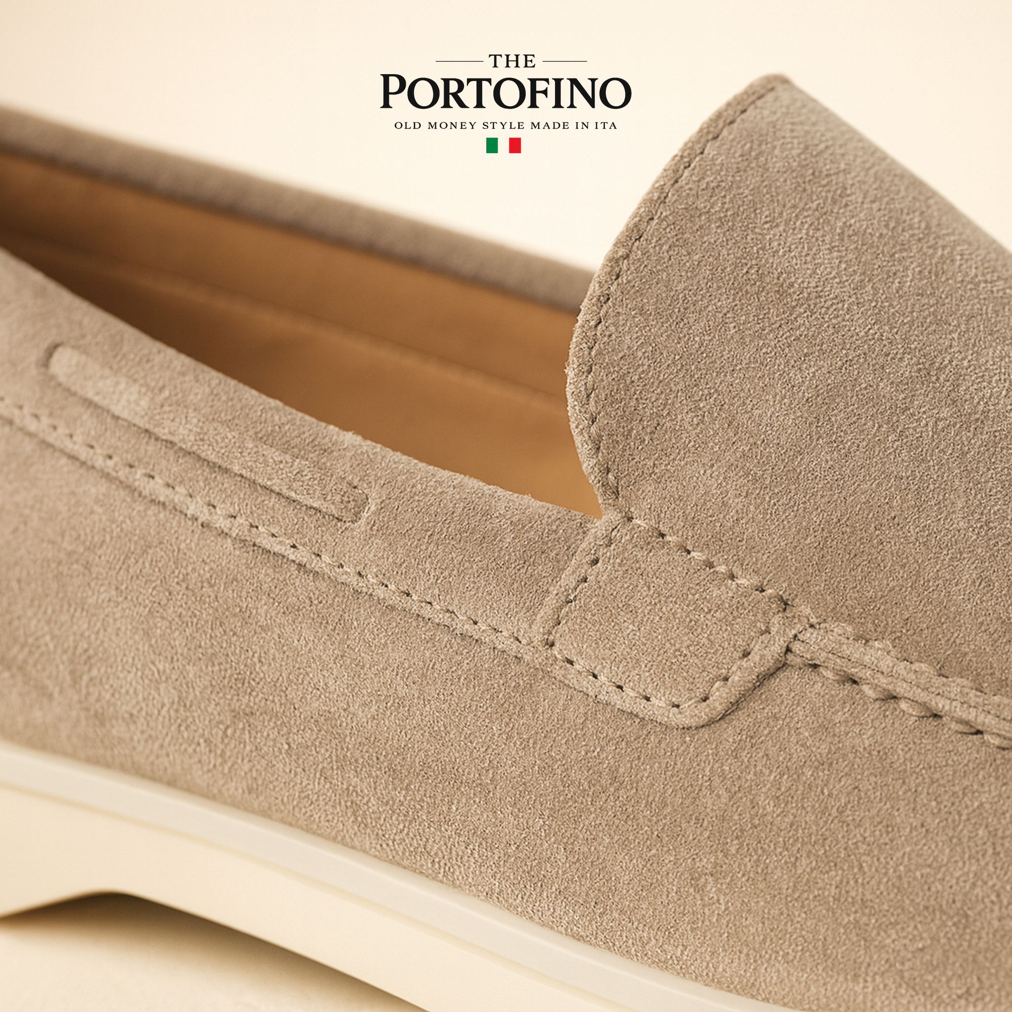 Taupe Riviera Loafer, suede close-up