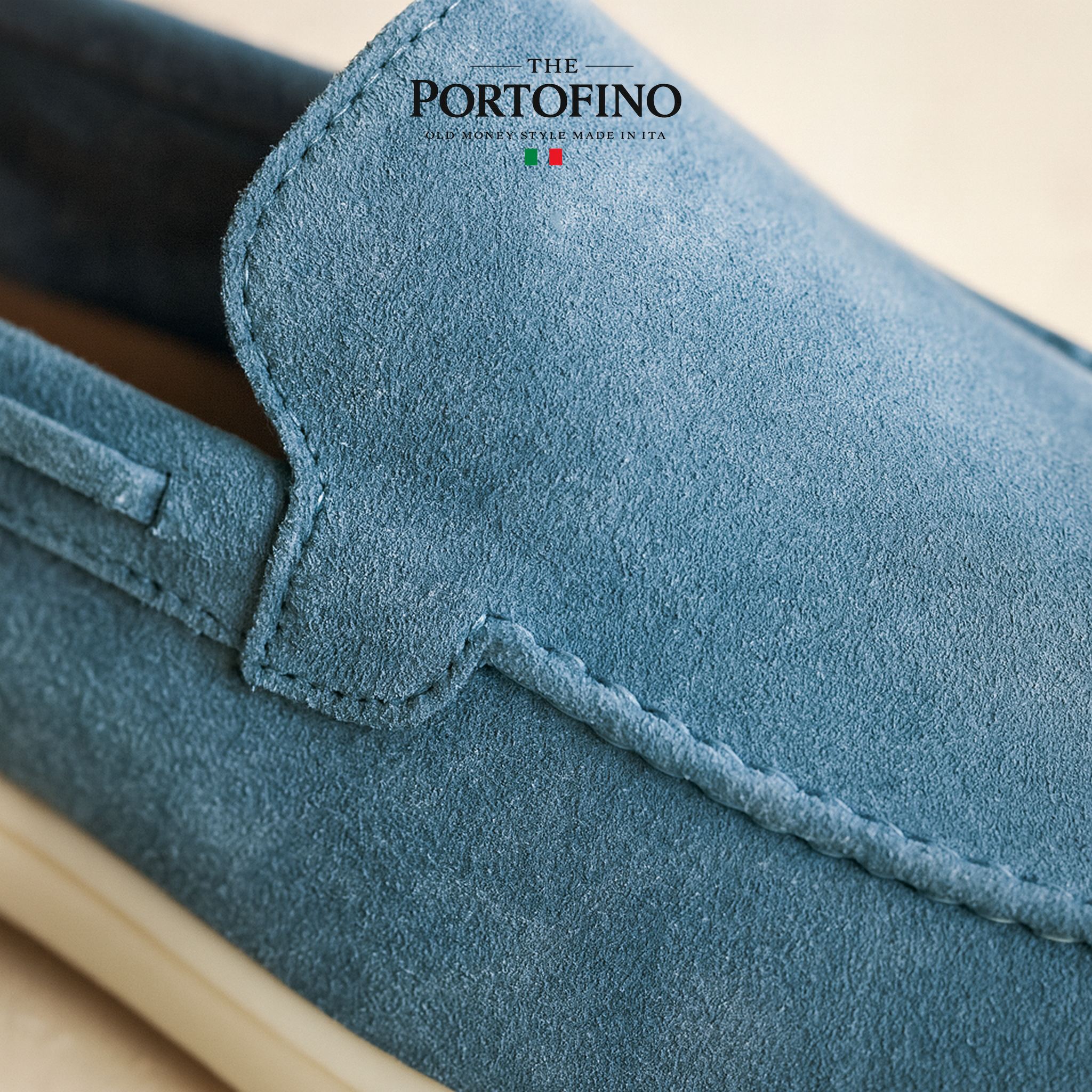 Sky Blue Riviera Loafer, suede close-up