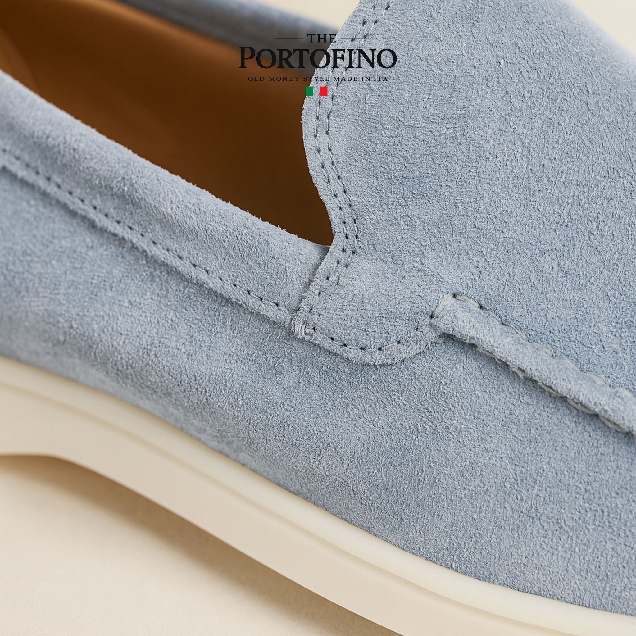Powder Blue Riviera Loafer, suede close-up