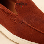Brick Red Riviera Loafer, suede close-up