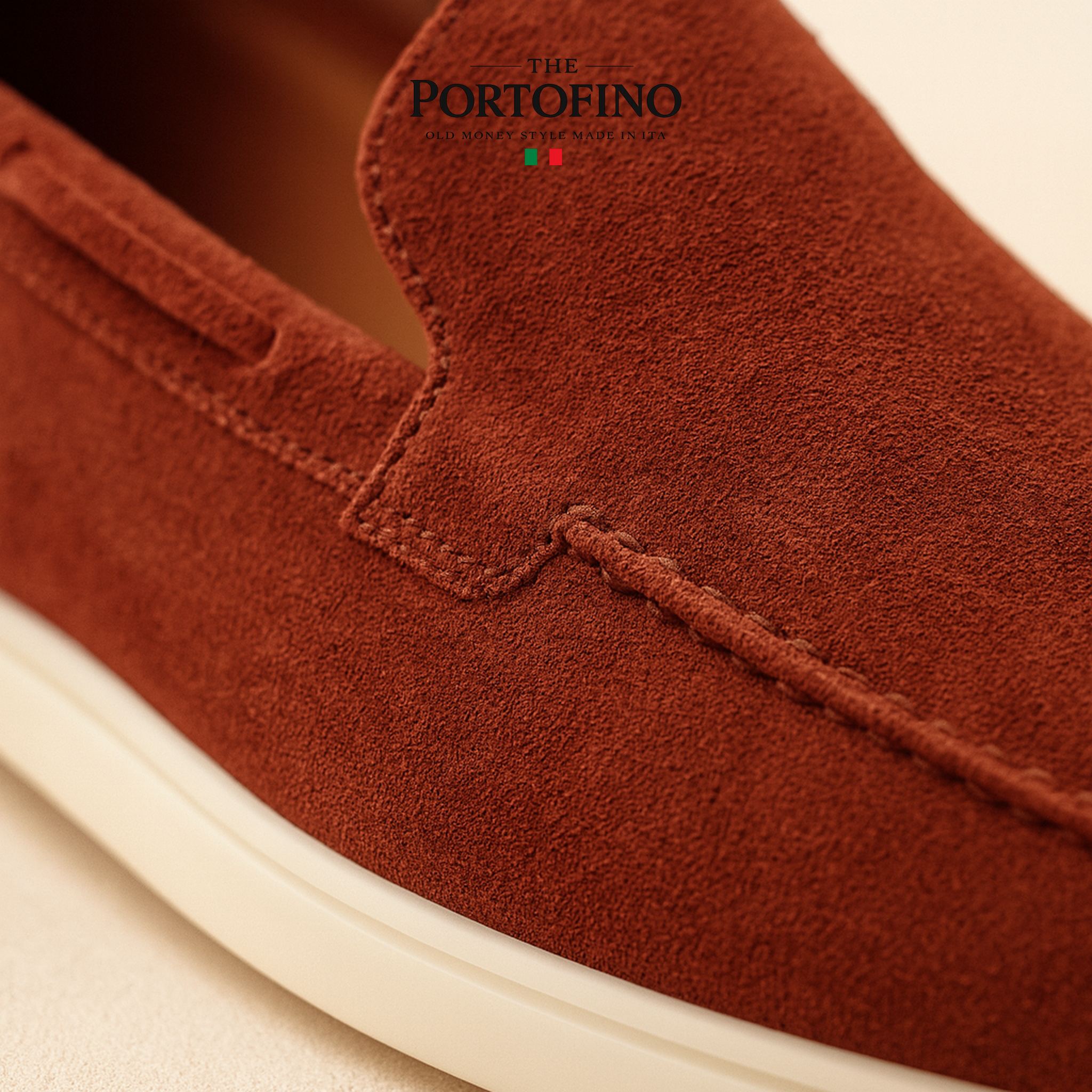 Brick Red Riviera Loafer, suede close-up