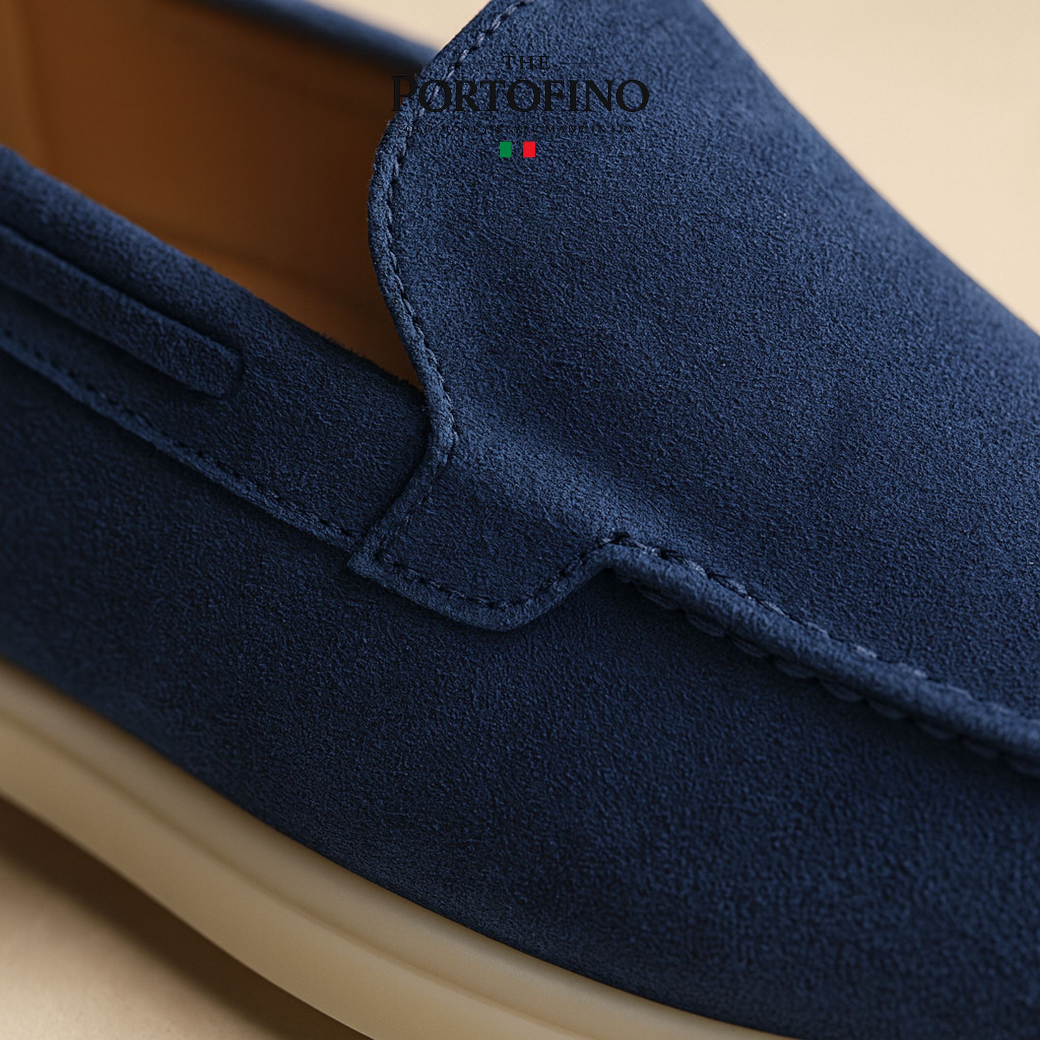 Cobalt Riviera Loafer, suede close-up