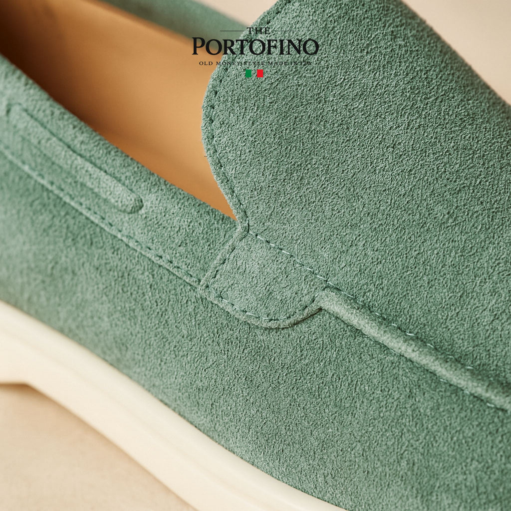 Sage Riviera Loafer, suede close-up