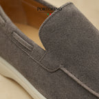 Slate Grey Riviera Loafer, suede close-up