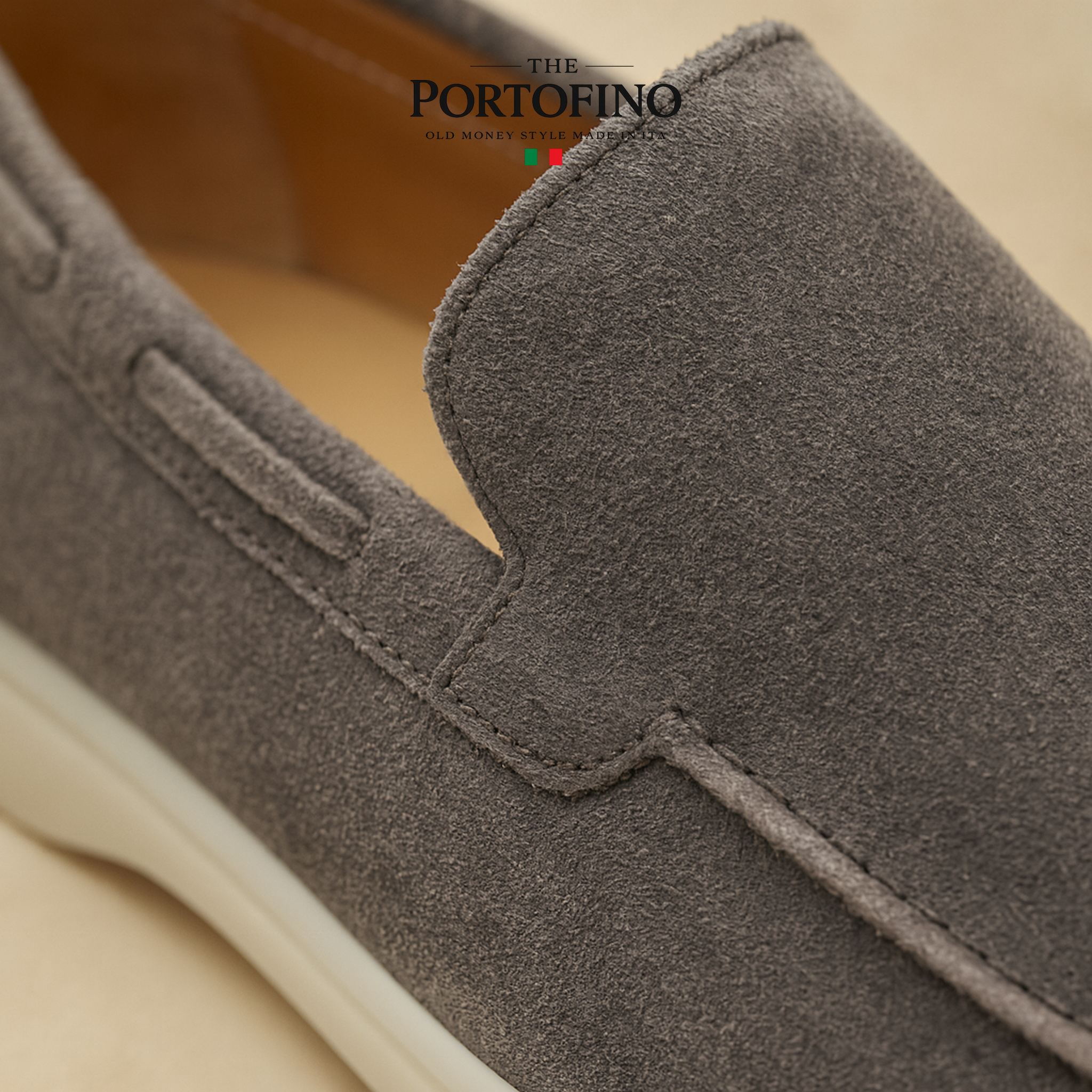 Slate Grey Riviera Loafer, suede close-up