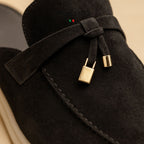 Black Bit Mule, suede close-up