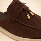Espresso Bit Mule, suede close-up