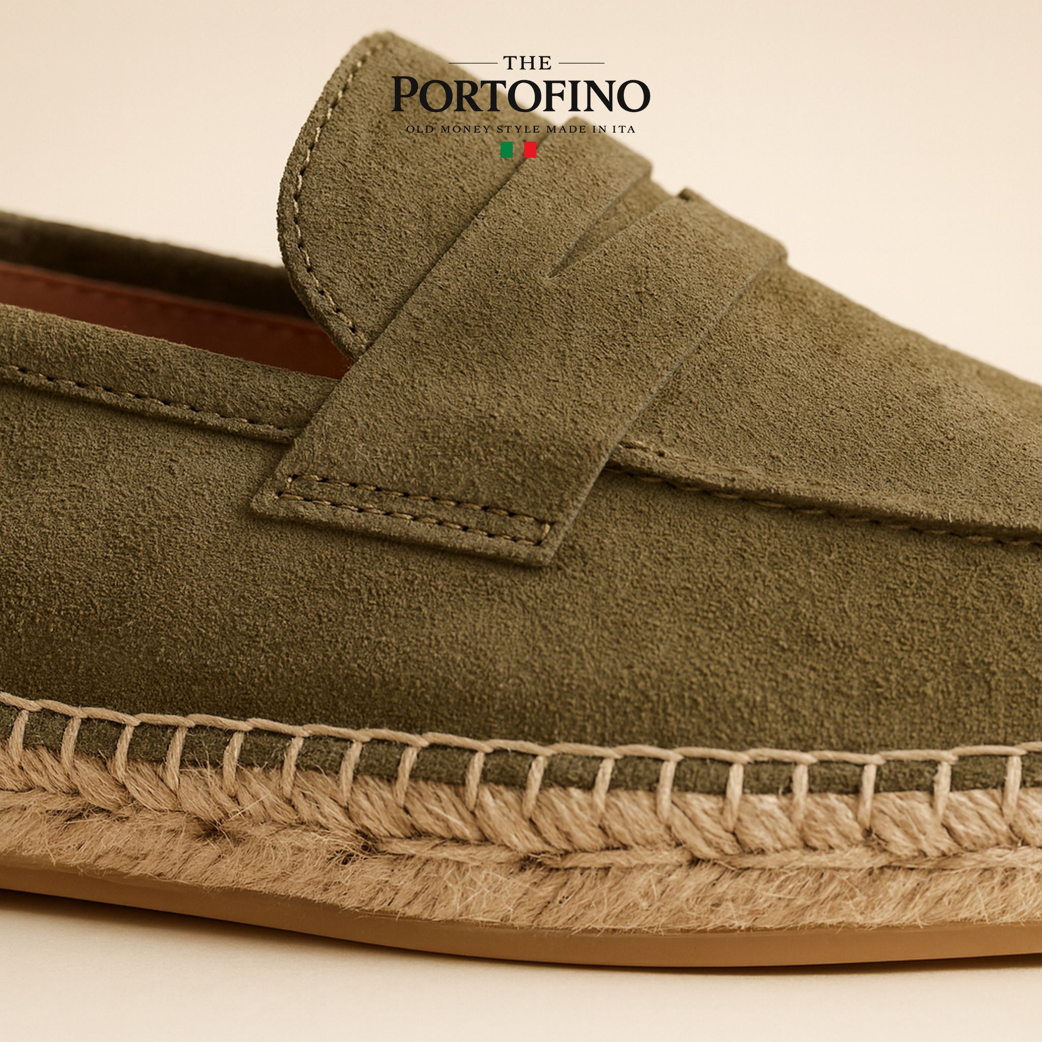 Olive Espadrille Loafer, close-up