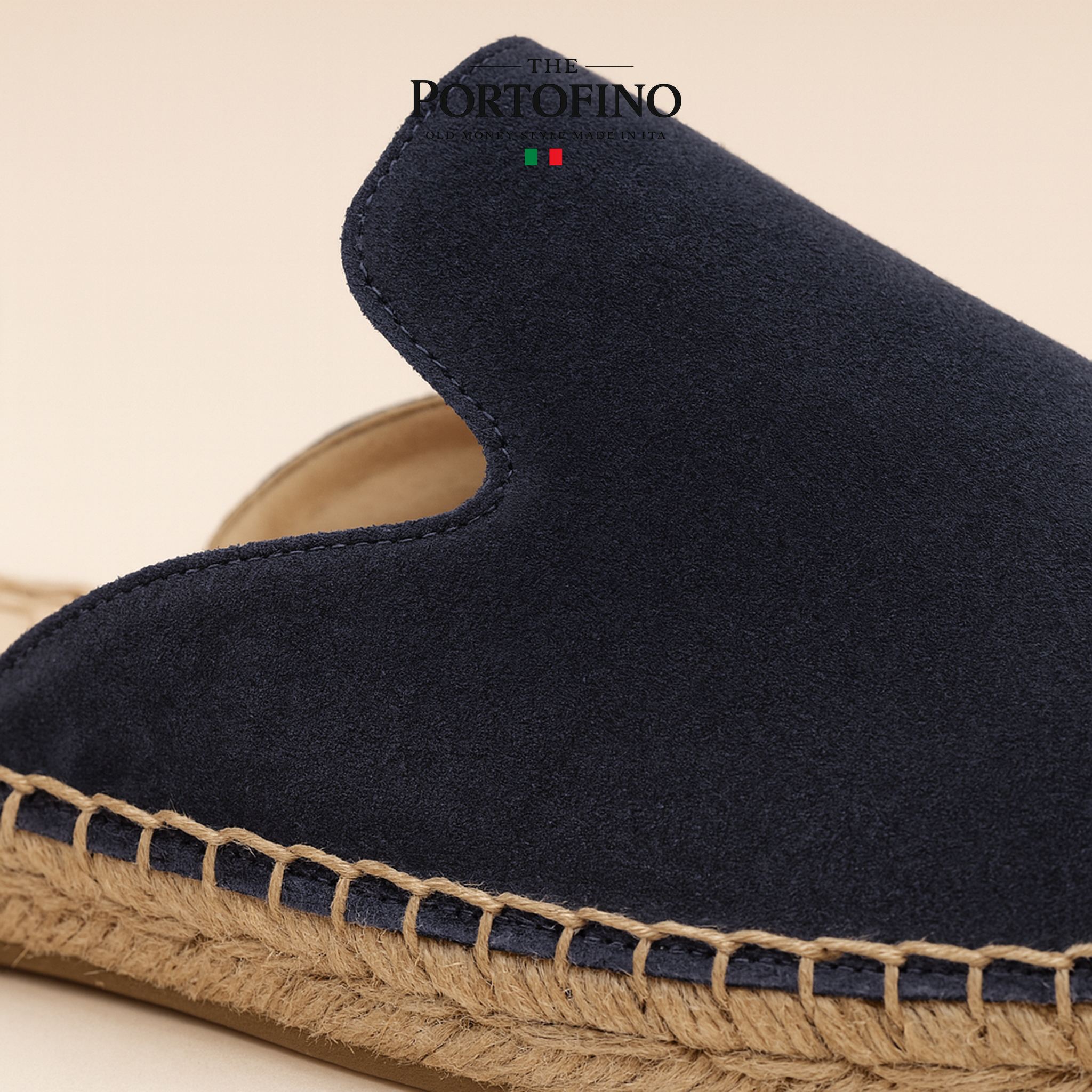 Navy Espadrille Mule, close-up