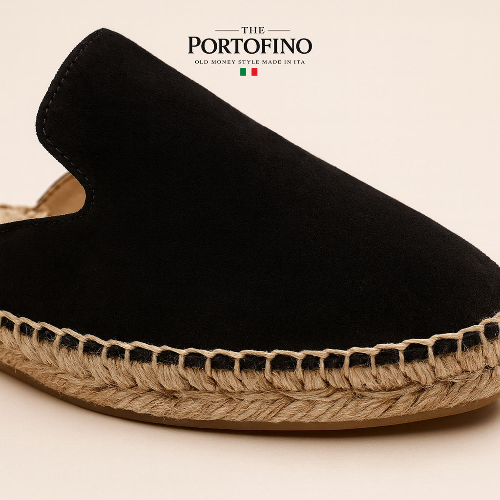 Black Espadrille Mule, close-up