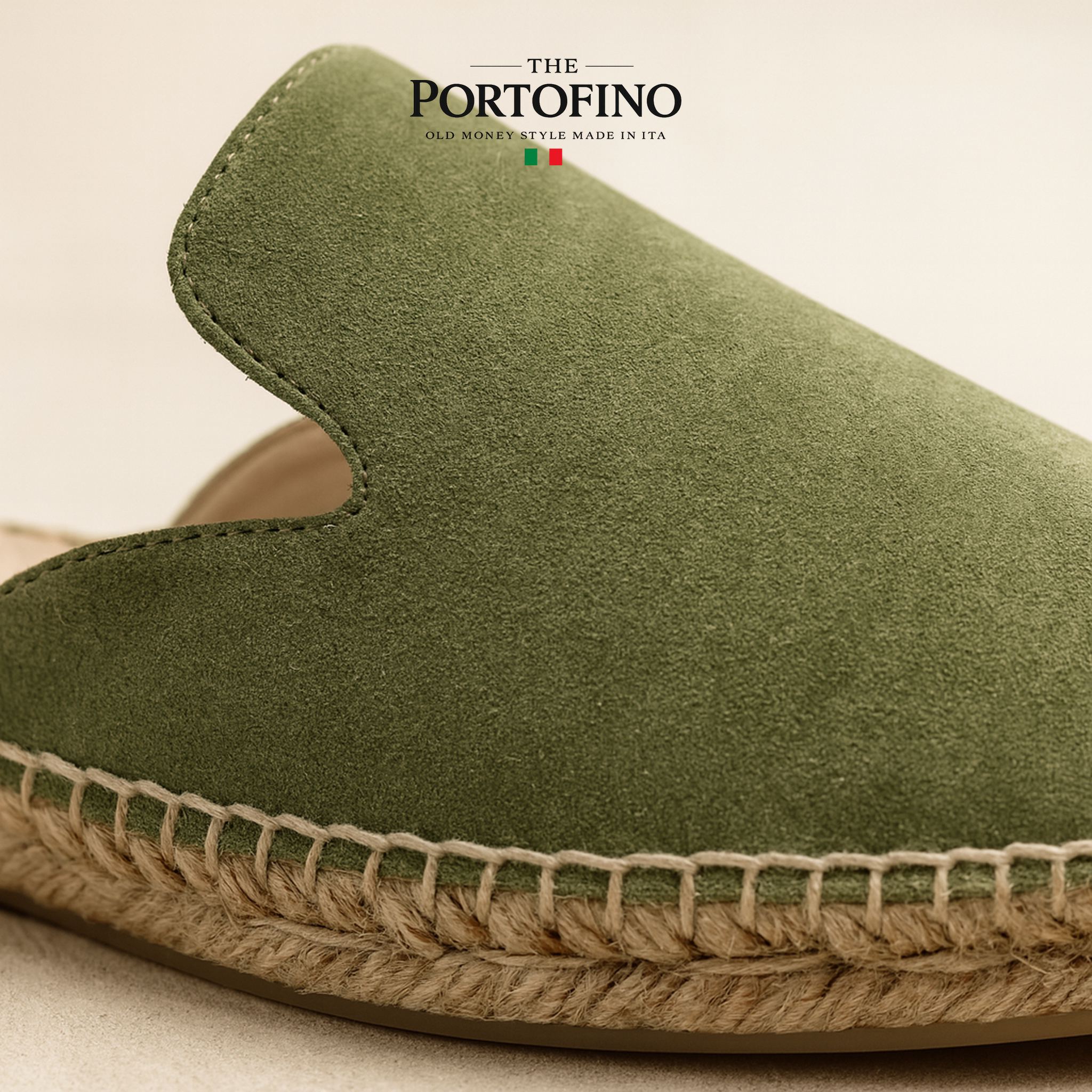 Olive Espadrille Mule, close-up