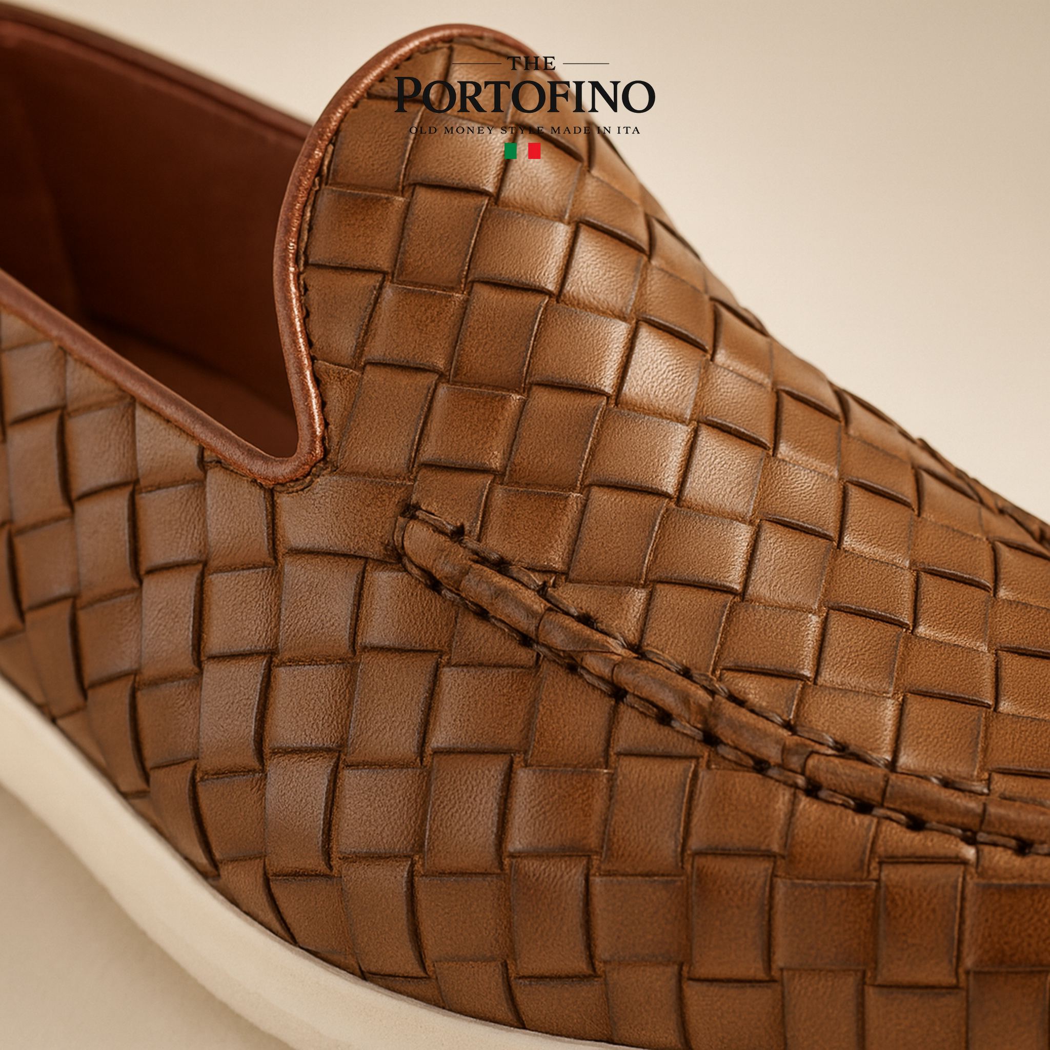 Cognac Woven Loafer, close-up of the weave