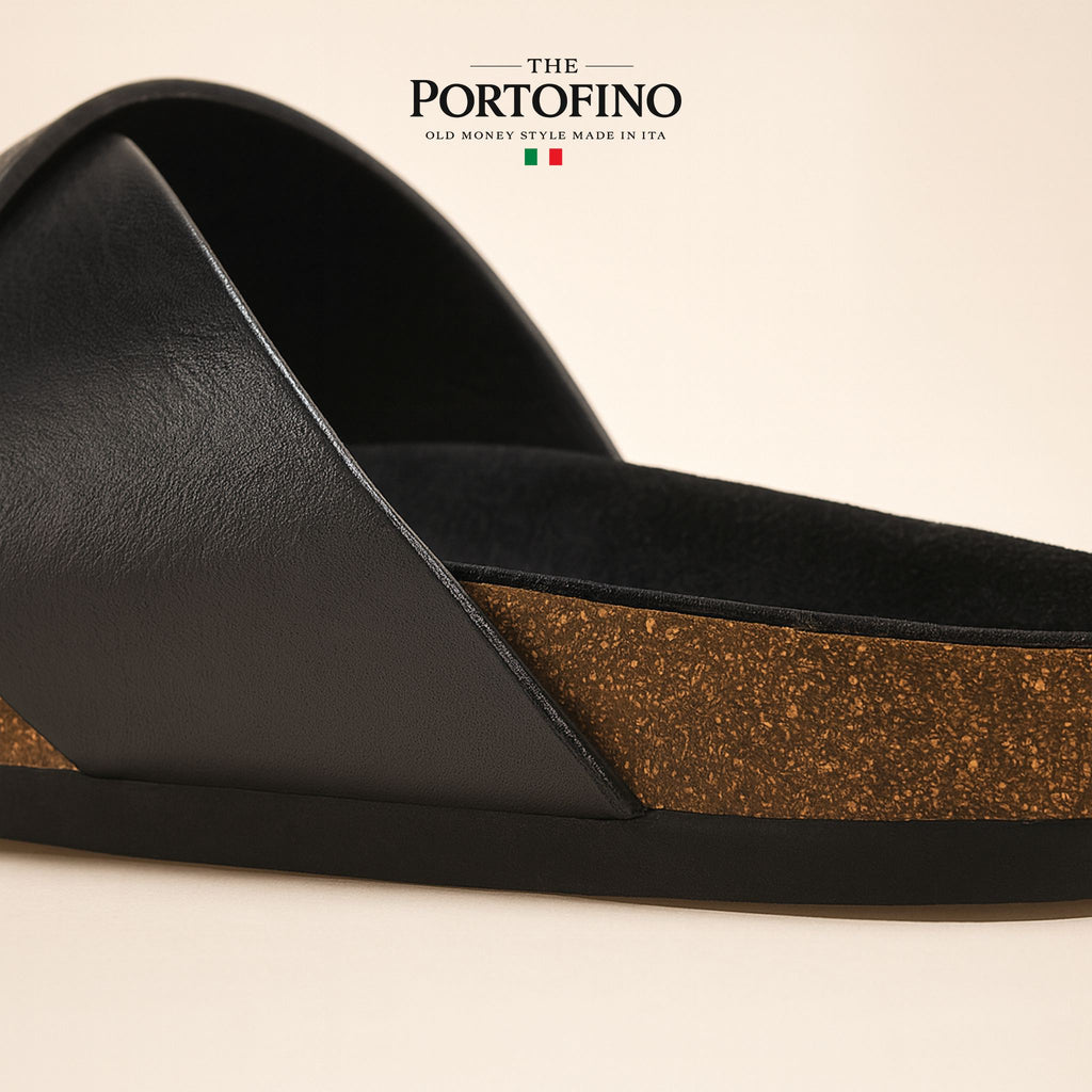 Black Cross Slide, footbed detail