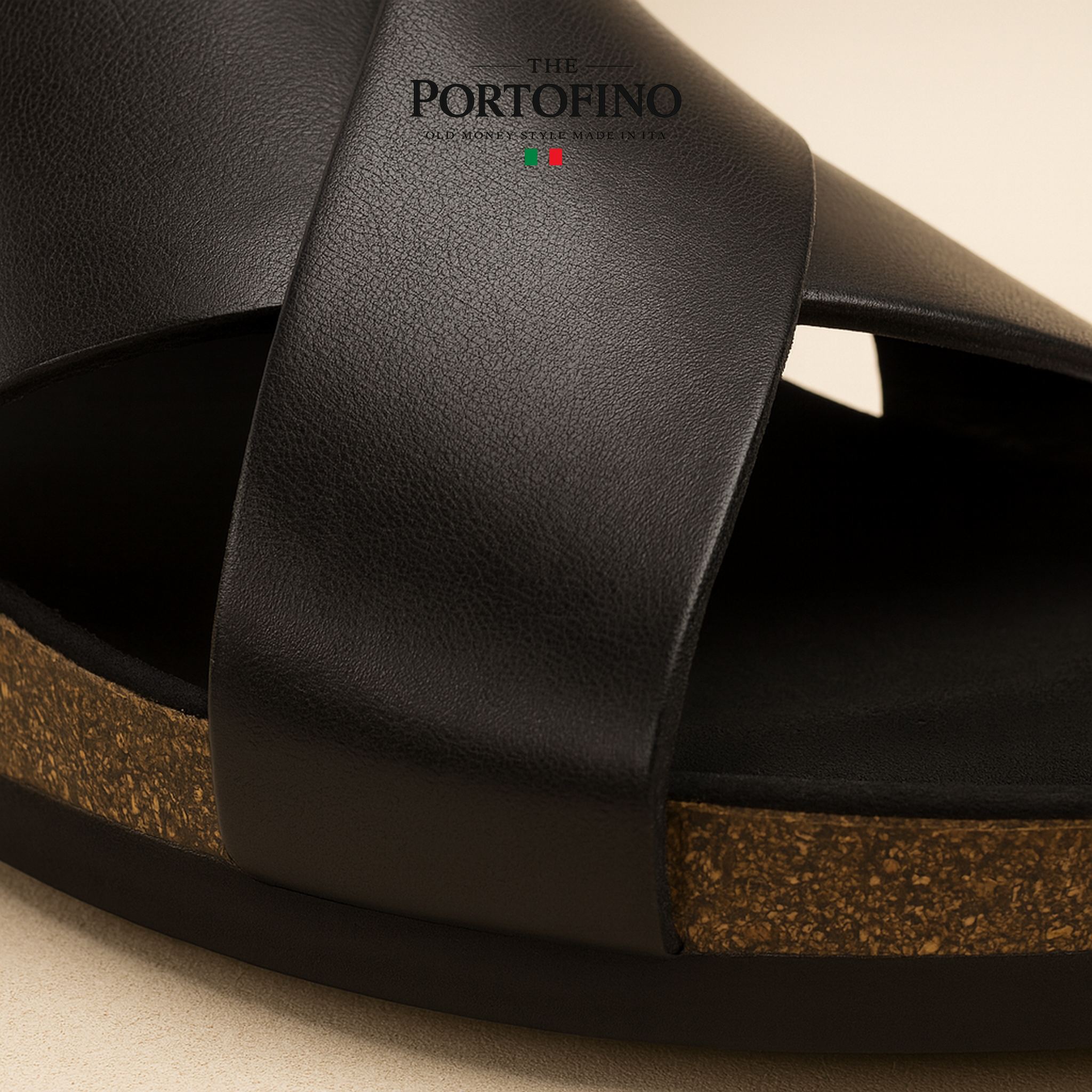 Black Cross Slide, leather close-up