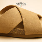 Sand Cross Slide, suede close-up