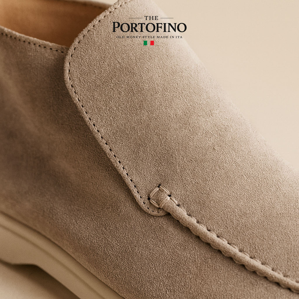 Greige Riviera Boot, suede close-up