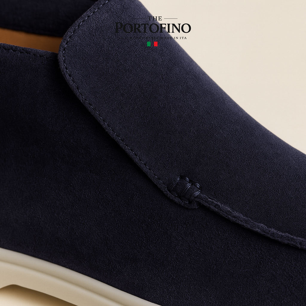 Navy Riviera Boot, suede close-up