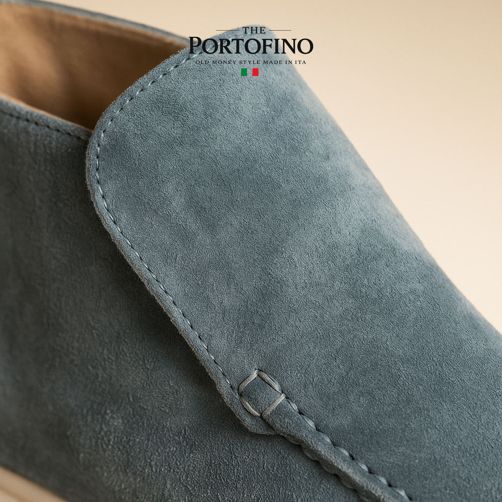 Slate Blue Riviera Boot, suede close-up